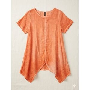 Positees M Womens 100% Cotton Tunic Top Asymmetrical Hem Short Sleeve